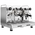The Lelit Giulietta X PL2VX, a 2-group automatic commercial espresso machine in stainless steel, with digital display and volumetric keypads.