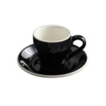 80ml Ceramic Espresso Cup Black with White Border – Small Coffee Cup for Espresso and Tea
