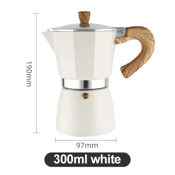 Moka pot safety valve and heat-resistant handle detail