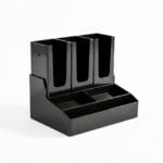 Coffee condiment organizer with cup holders and accessory compartments for cafés in Bangladesh