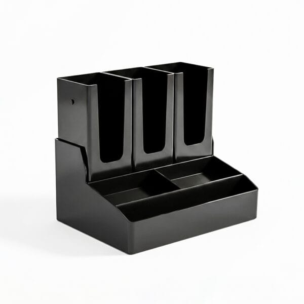 Coffee condiment organizer with cup holders and accessory compartments for cafés in Bangladesh