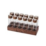 Glass coffee bean storage tube set with wooden stand and airtight bamboo lids in Bangladesh