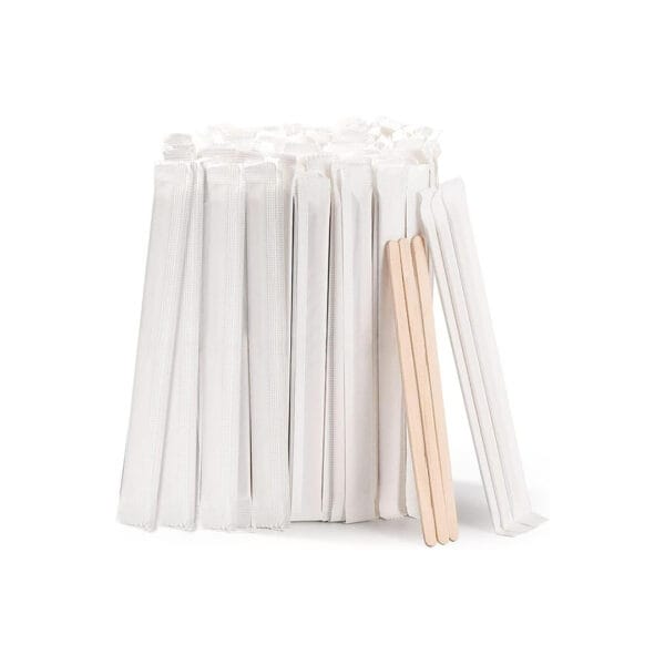 Disposable individually wrapped wooden coffee stirrers for cafés and coffee shops in Bangladesh
